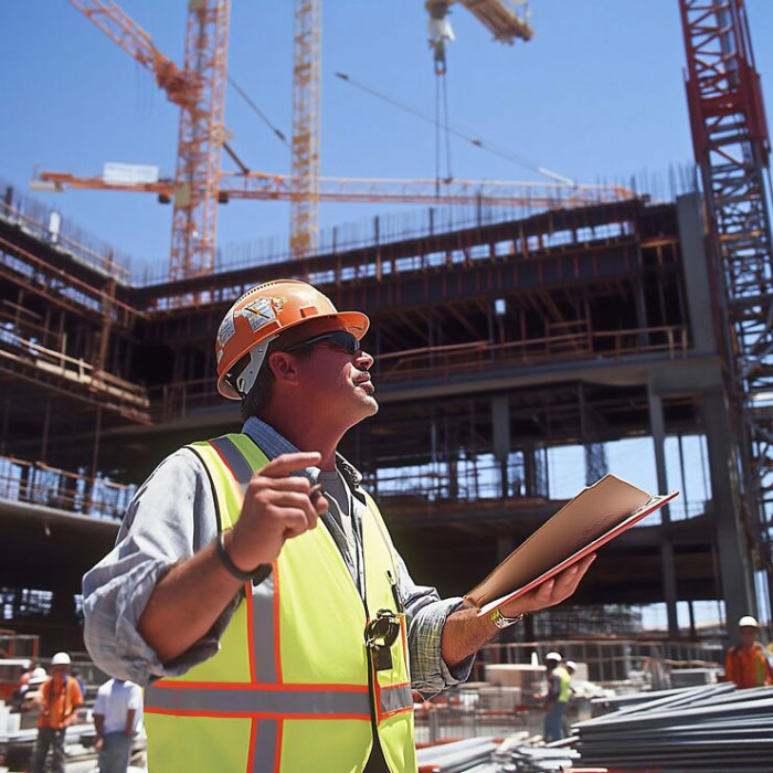 construction foreman instructs his crew large commercial site holding clipboard point_88813 5441